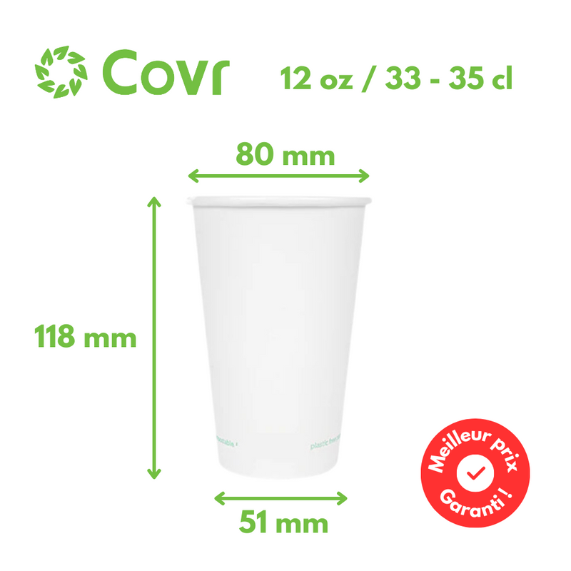 Gobelets Carton Sans Plastique 33 cl / 12 oz - 255 g/m²