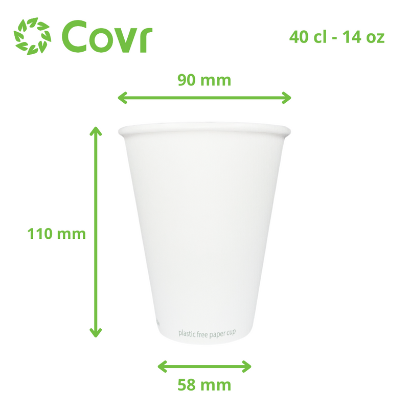 Gobelets Carton blancs sans plastique 40 cl - 14 oz (1000 unités) - 300 g/m²