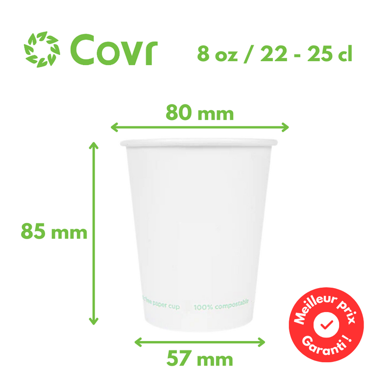 Gobelets Carton Sans Plastique 25 cl / 8 oz - 255 g/m²