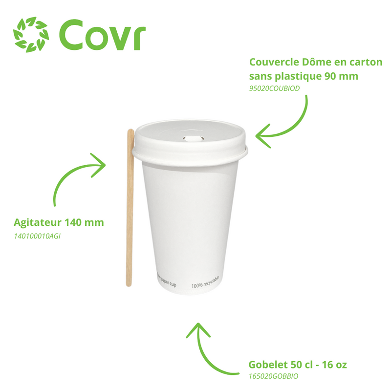 Gobelets Carton blancs sans plastique 50 cl - 16 oz (1000 unités) - 320 g/m²