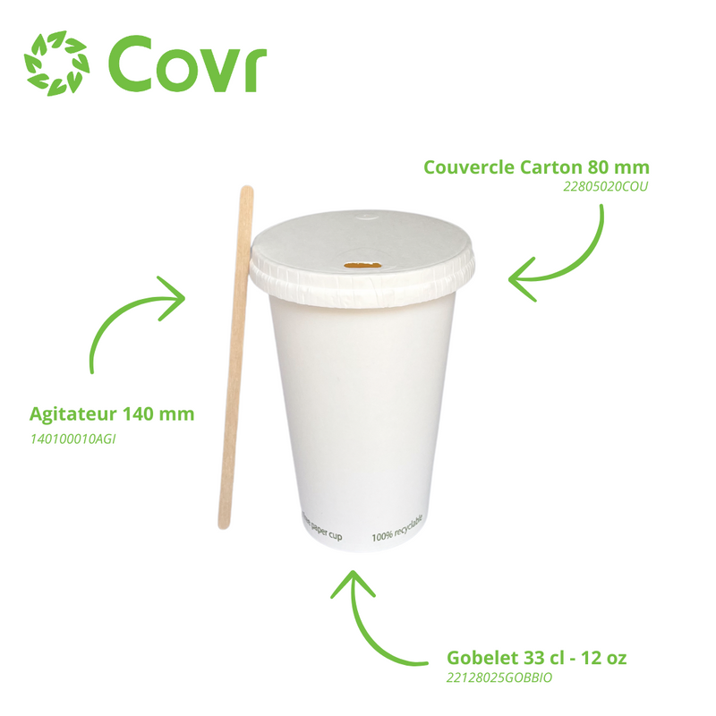 Gobelets Carton Sans Plastique 33 cl / 12 oz - 255 g/m²
