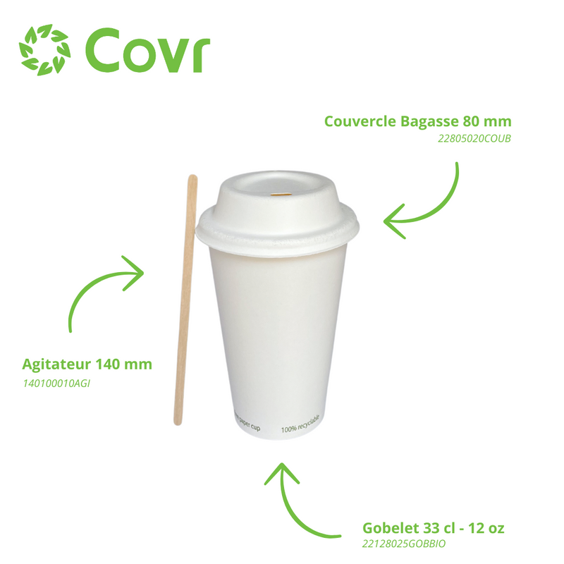 Gobelets Carton Sans Plastique 33 cl / 12 oz - 255 g/m²