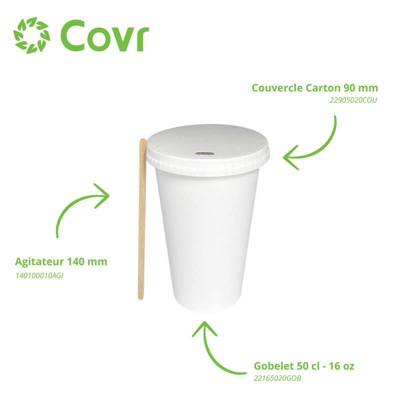 Gobelets carton blancs 50 cl / 16 oz - 300 + 18 g/m²