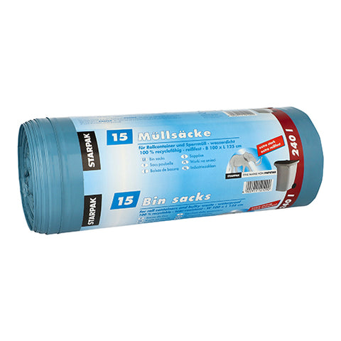 Sacs poubelle. LDPE 240 l 125 cm x 100 cm bleu extra fort et très résistant à la déchirure (60 unités)