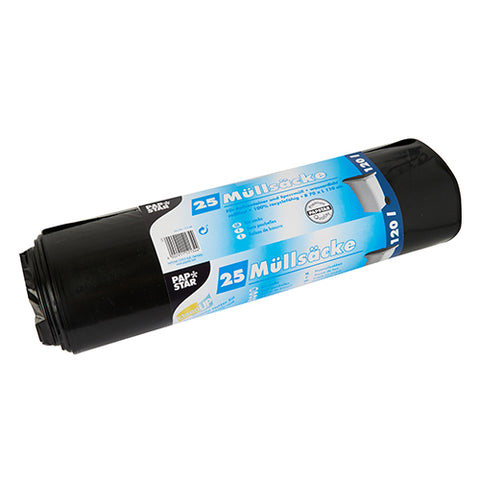 Sacs poubelle. LDPE 120 l 110 cm x 70 cm noir extra fort et très résistant à la déchirure (100 unités)