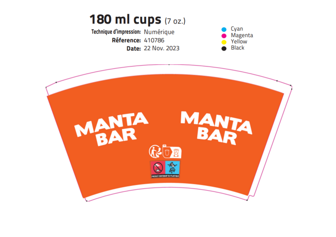 Logo vectorisé réalisé par un graphiste pour réaliser gobelet carton personnalisé au nom d'une marque, mis à plat