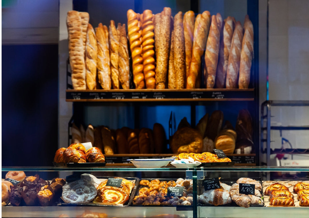 Boulangerie, pains et sac croissant