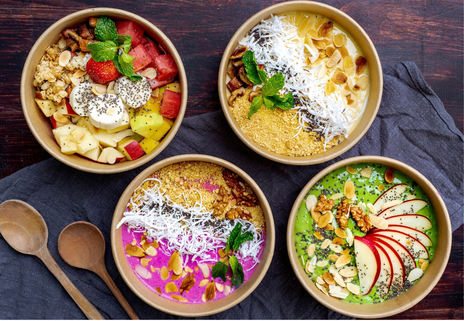 Des bols salade kraft écoresponsables pour la vente à emporter. Résistants, pratiques et disponibles en plusieurs tailles sur Covr.