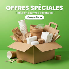 Offres spéciales : petits prix sur les emballages essentiels (gobelets, bols, couverts, sacs kraft)