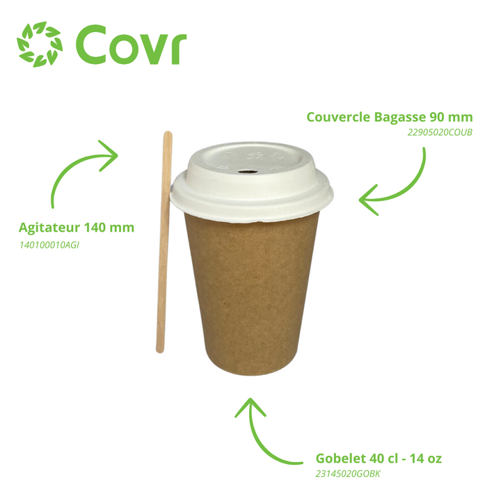 Gobelets carton Kraft 40 cl / 14 oz - 300 + 18 g/m²