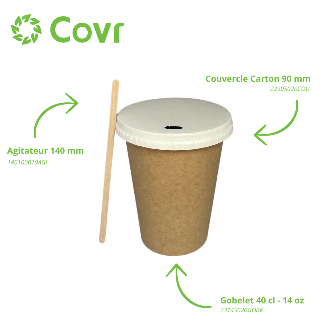 Gobelets carton Kraft 40 cl / 14 oz - 300 + 18 g/m²