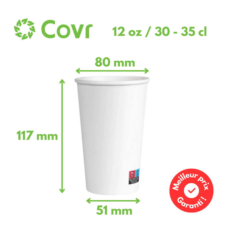 Gobelets carton blancs 33 cl / 12 oz - 235 + 18 g/m²