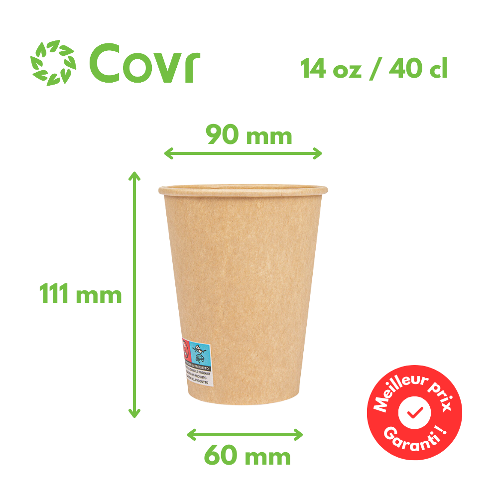 Gobelets carton Kraft 40 cl / 14 oz - 300 + 18 g/m²