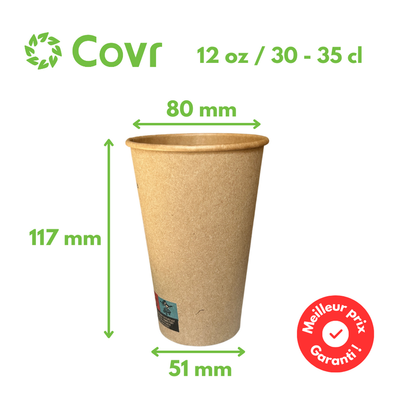 Gobelets carton kraft 33 cl / 12 oz - 280 + 18 g/m²