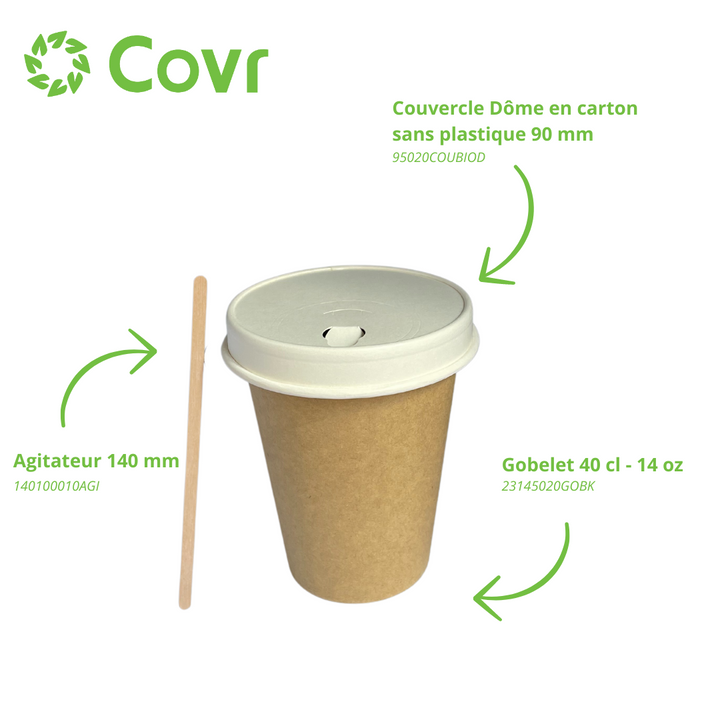 Gobelets carton Kraft 40 cl / 14 oz - 300 + 18 g/m²