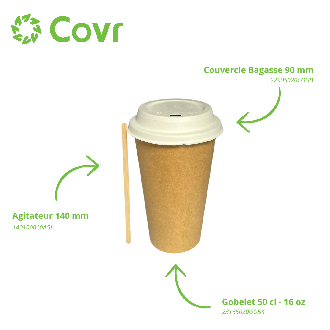 Gobelets carton kraft 50 cl / 16 oz - 300 + 18 g/m²