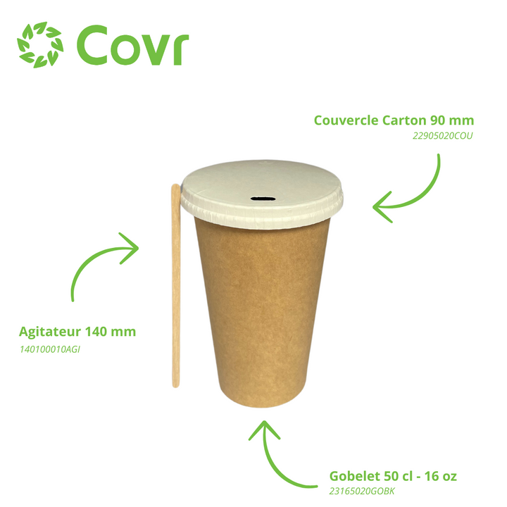 Gobelets carton kraft 50 cl / 16 oz - 300 + 18 g/m²