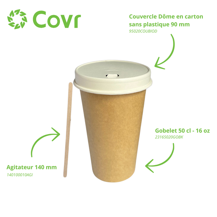 Gobelets carton kraft 50 cl / 16 oz - 300 + 18 g/m²
