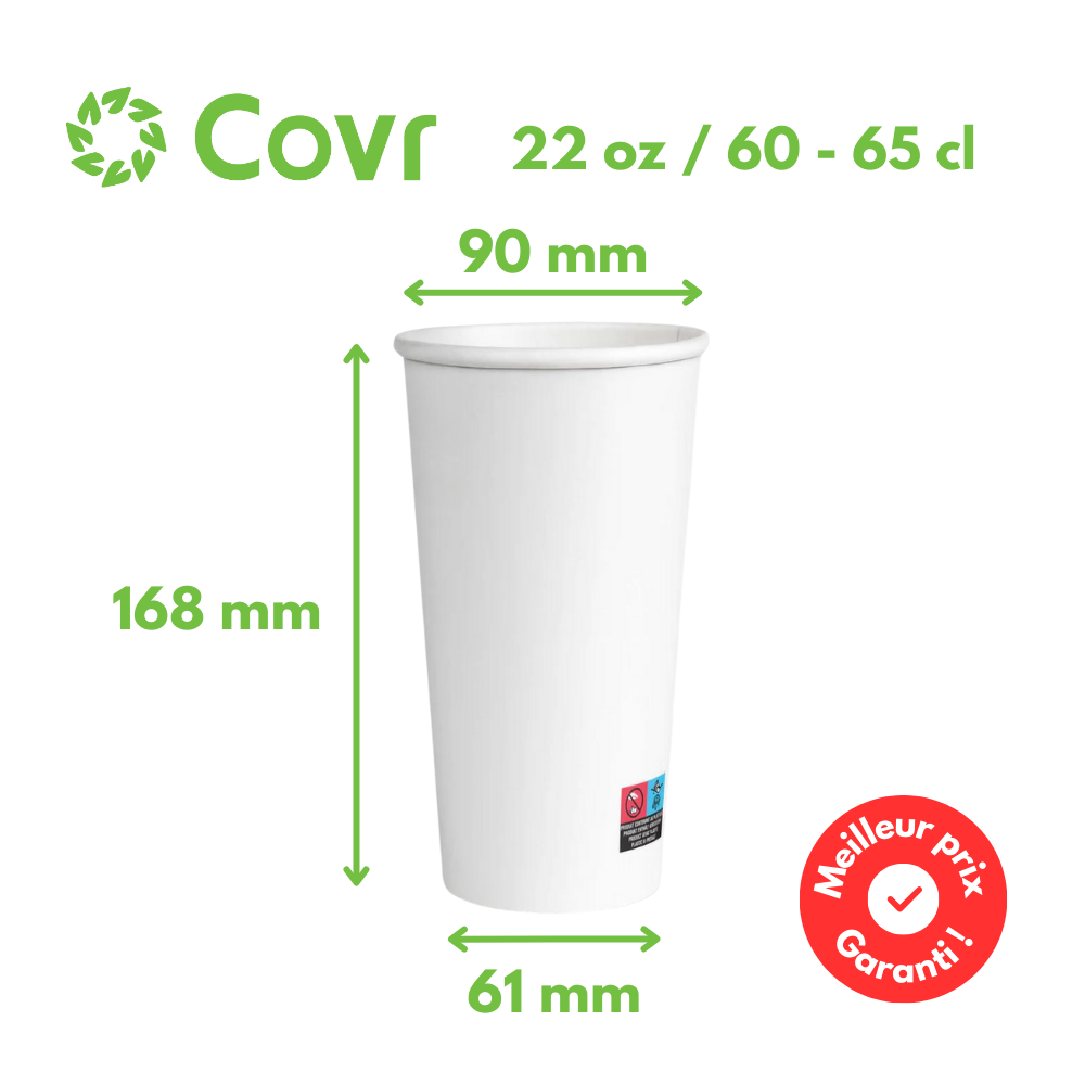 Gobelets carton blancs 65 cl / 22 oz - 300 + 18 g/m²