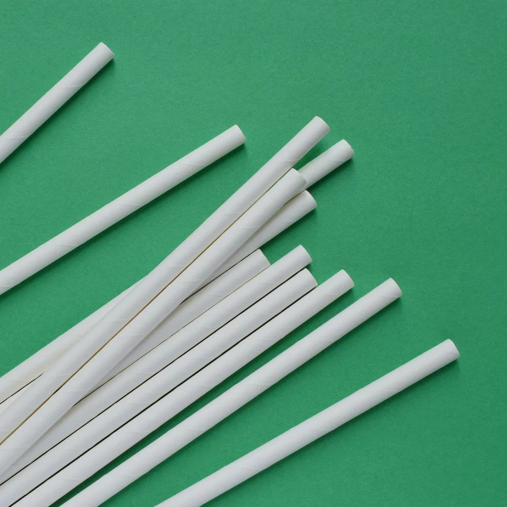 Paille droite biseautée carton blanc - Ø8mm x 19,7 cm