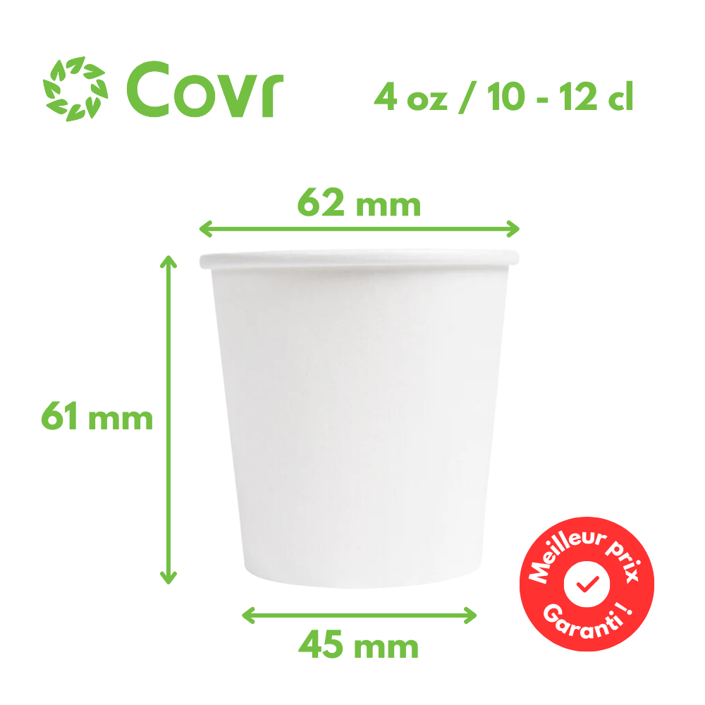 Gobelets carton blancs 10-12 cl / 4 oz - 185 + 15 g/m²