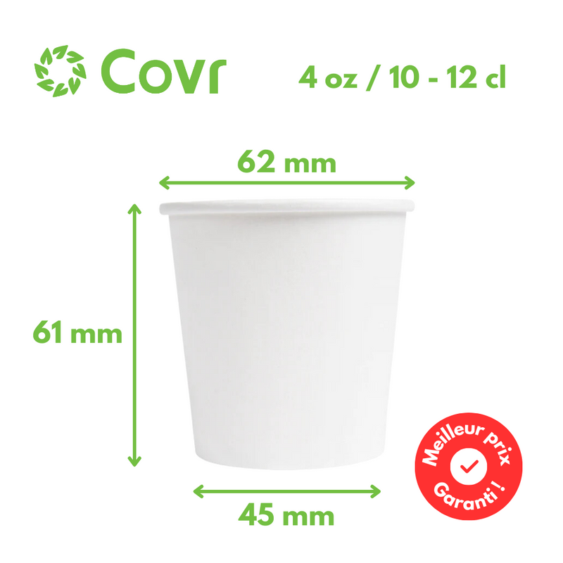 Gobelets carton blancs 10-12 cl / 4 oz - 185 + 15 g/m²