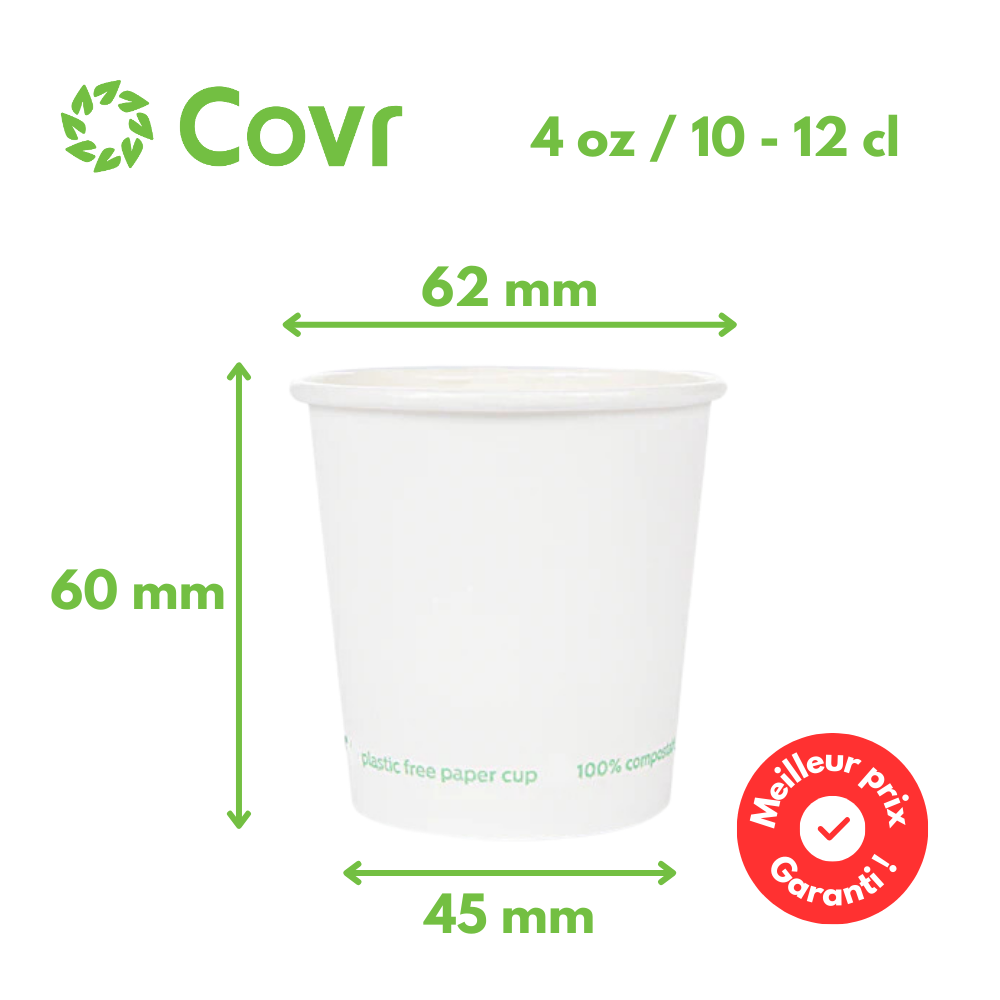 Gobelets Carton Sans Plastique 10-12 cl / 4oz - 225 g/m²