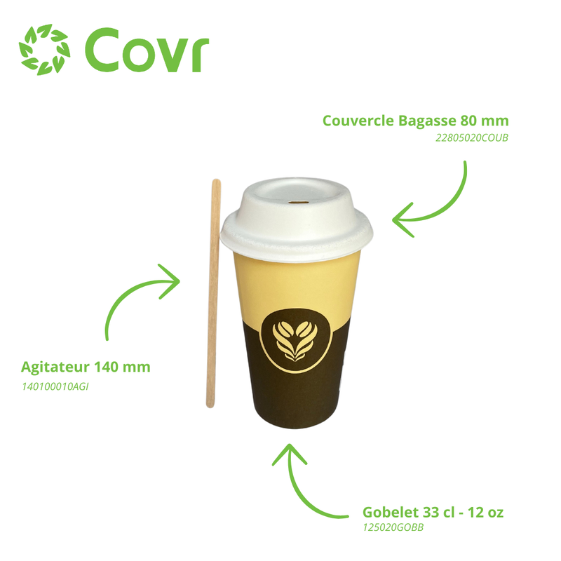 Gobelet Carton 12 oz / 33 cl Décor Barista + Marquage SUP et Triman