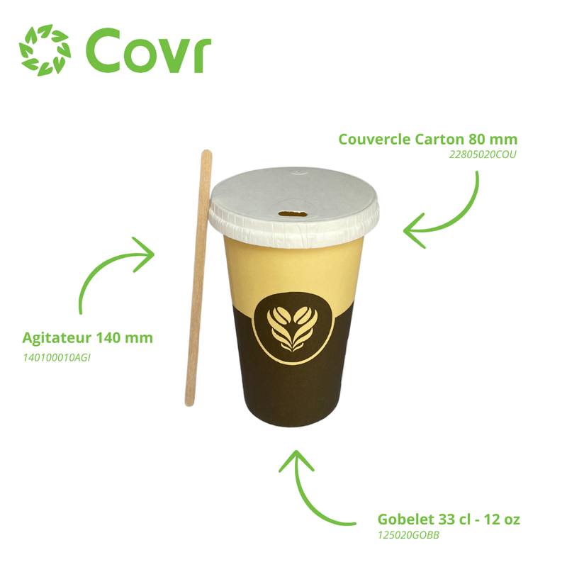 Gobelet Carton 12 oz / 33 cl Décor Barista + Marquage SUP et Triman