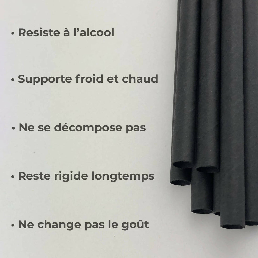 24 boites de 140 pailles Longdrink papier entièrement noir = 3.360 pcs | 8 mm x 195 mm | fabriqué en France