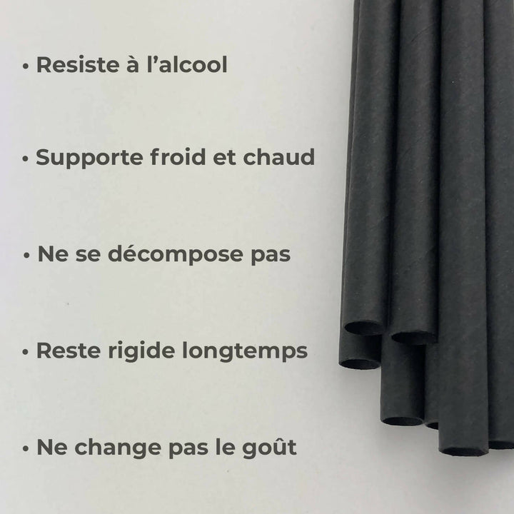24 boites de 140 pailles Longdrink papier entièrement noir = 3.360 pcs | 8 mm x 195 mm | fabriqué en France