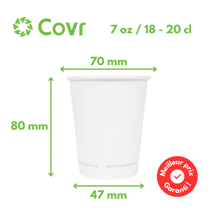 Gobelets Carton Sans Plastique 18-20 cl / 6-7 oz - 225 g/m²