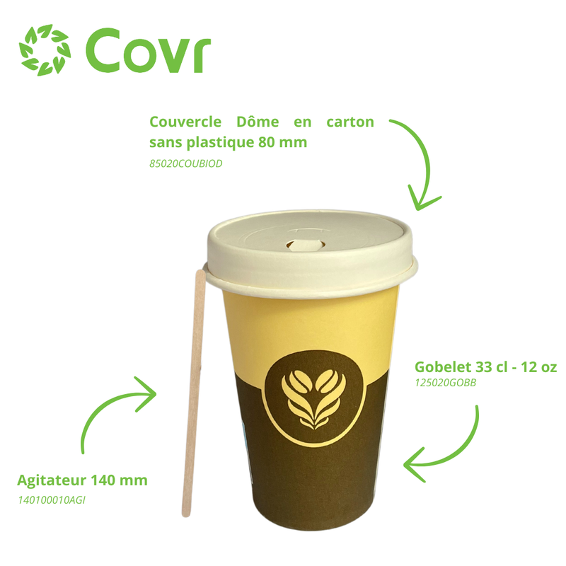 Gobelet Carton 12 oz / 33 cl Décor Barista + Marquage SUP et Triman