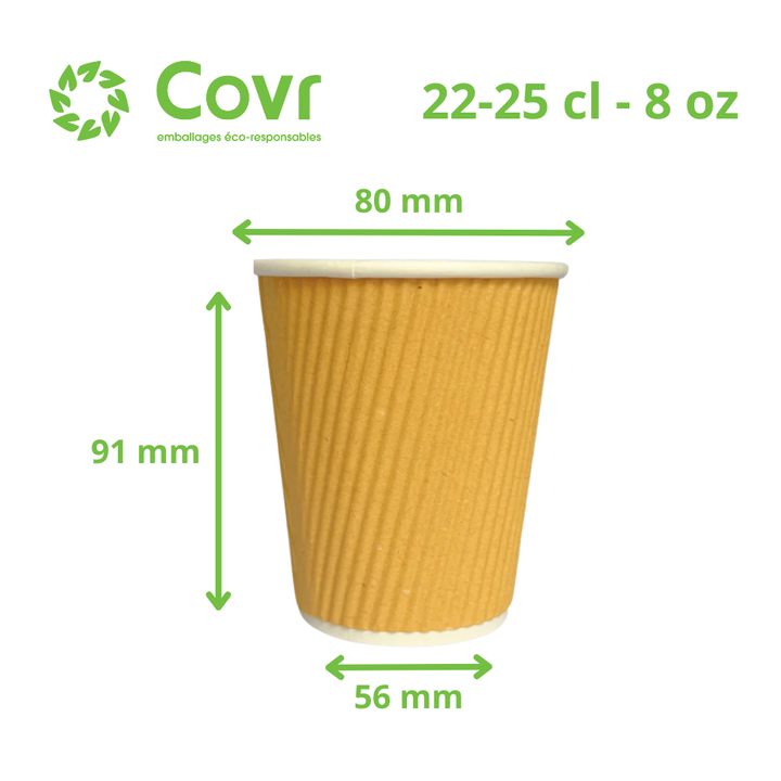 Gobelet Carton Double Paroi Strié 8 oz / 25 cl
