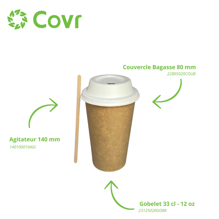 Gobelets carton kraft 33 cl / 12 oz - 280 + 18 g/m²