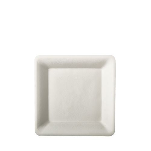 Assiettes en canne à sucre "pure" rectangulaire 15,5 cm x 15,5 cm blanc