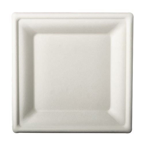 Assiettes en canne à sucre "pure" rectangulaire 20 cm x 20 cm blanc