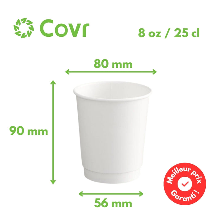 Gobelet Carton Blanc Sans Film Plastique Double Paroi 8 oz / 25 cl