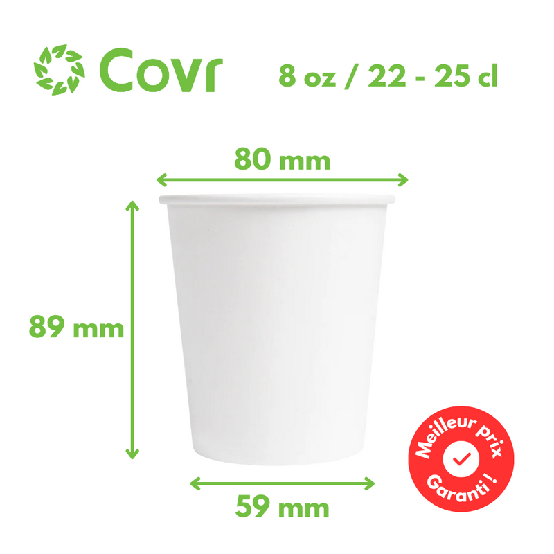 Gobelets carton blancs fontaine 25 cl / 8 oz - 250 + 18 g/m²