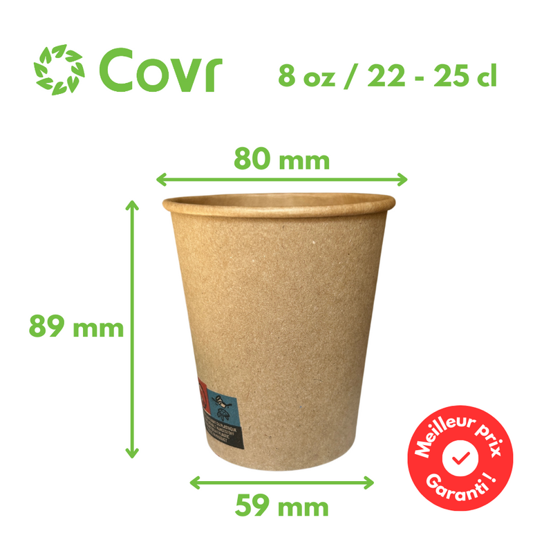 Gobelets carton Kraft 25 cl / 8 oz - 280 + 18 g/m²