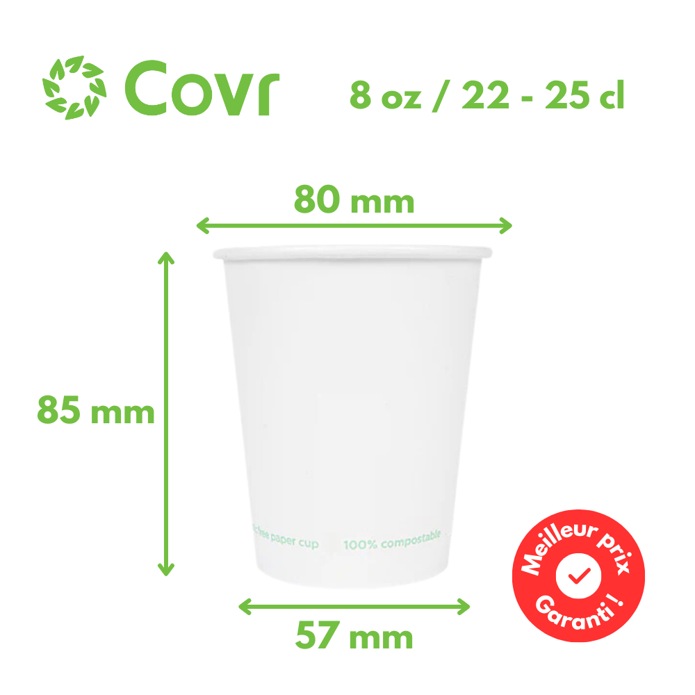 Gobelets Carton Sans Plastique 25 cl / 8 oz - 255 g/m²