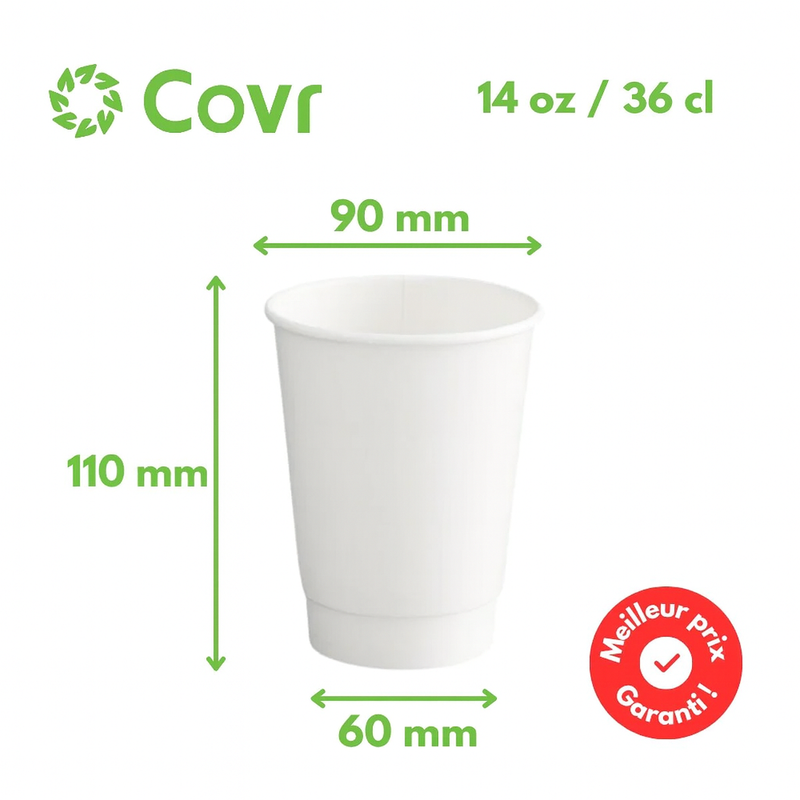 Gobelet Carton Blanc Sans Film Plastique Double Paroi 40 cl / 14 oz