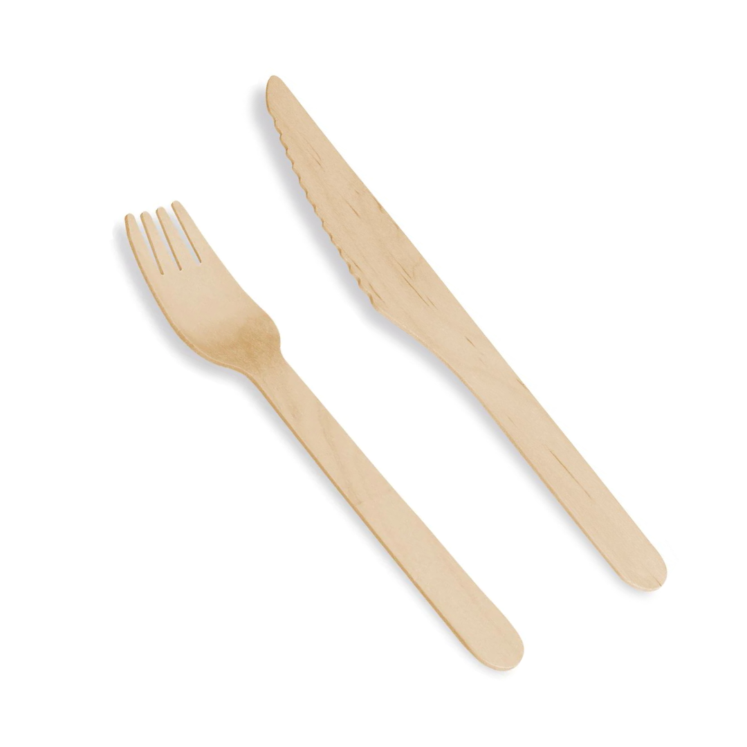 COUVERTS EN BOIS 16 CM - COUTEAUX & FOURCHETTES (500 UNITÉS)