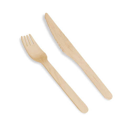 COUVERTS EN BOIS 16 CM - COUTEAUX & FOURCHETTES (500 UNITÉS)