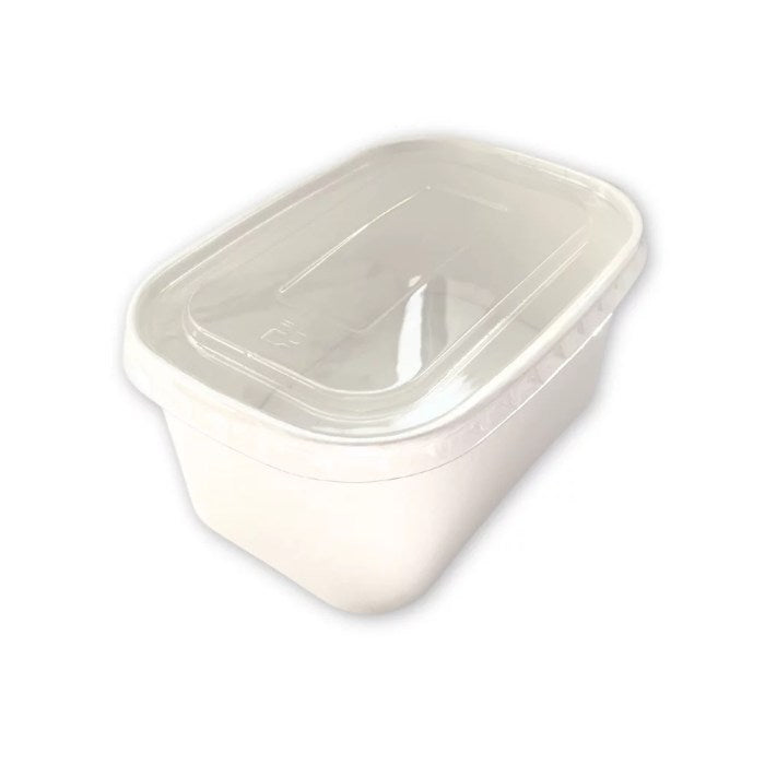 Bol blanc rectangulaire 1000ml + couvercle PET