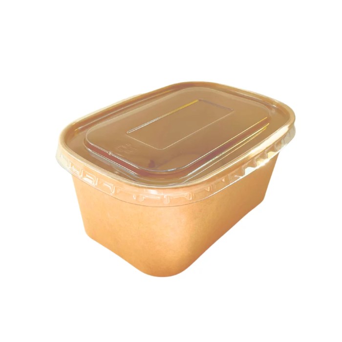 Bol kraft rectangulaire 1000ml + couvercle PET