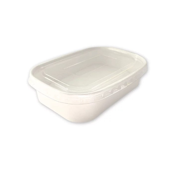 Bol blanc rectangulaire 500ml + couvercle PET