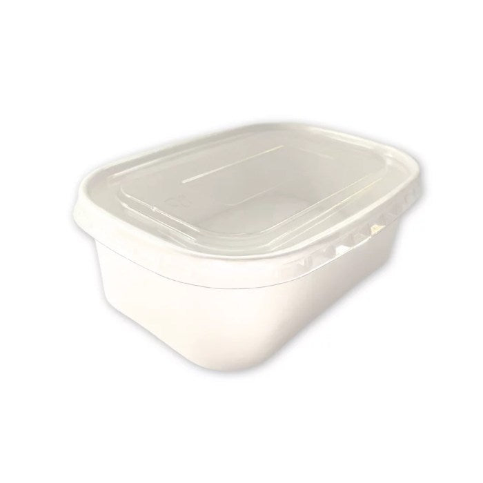 Bol blanc rectangulaire 750ml + couvercle PET