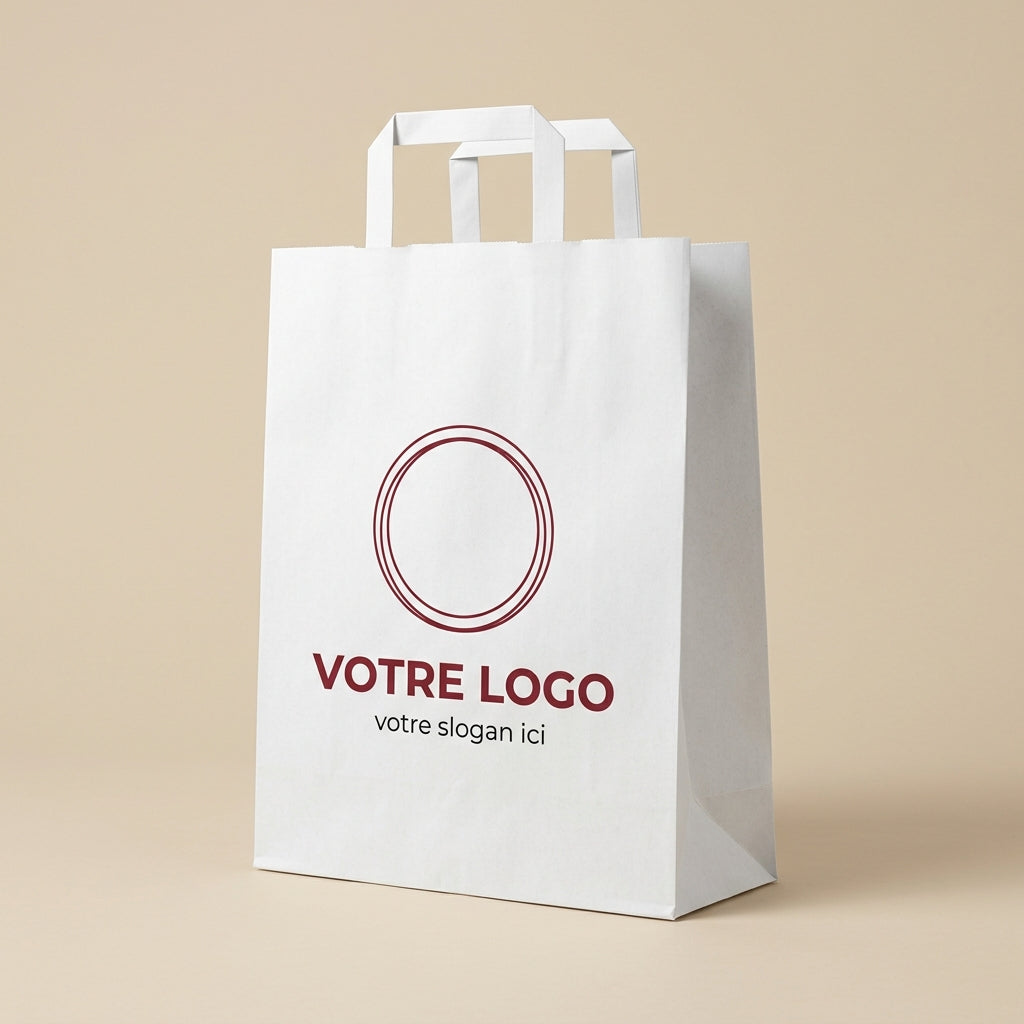 Sac papier blanc personnalisé 32 × 17 × 44 cm avec votre logo imprimé