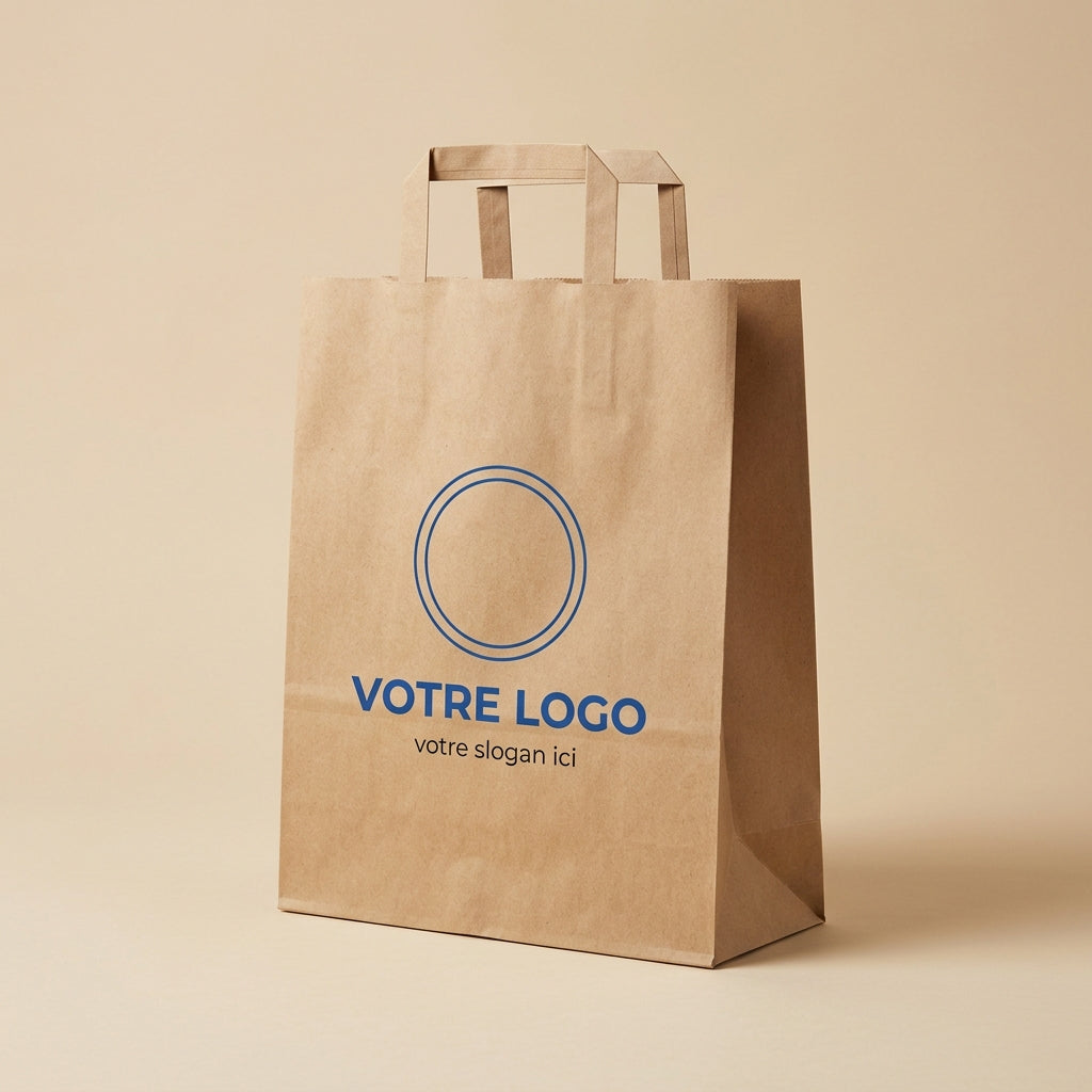 Sac papier kraft écru personnalisé 26 × 12 × 35 cm avec votre logo imprimé